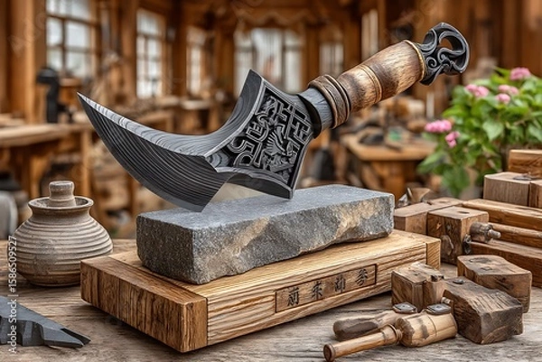Fototapeta Decorative Blade With Wooden Grip Showcase high resolution image