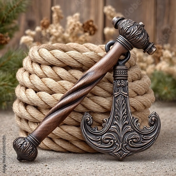 Fototapeta Decorative rope pin resting on twine high resolution picture