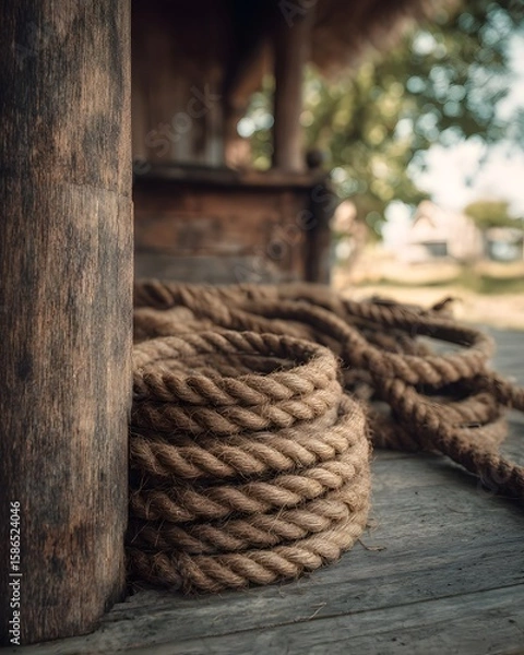 Fototapeta Durable jute rope used in village high resolution picture