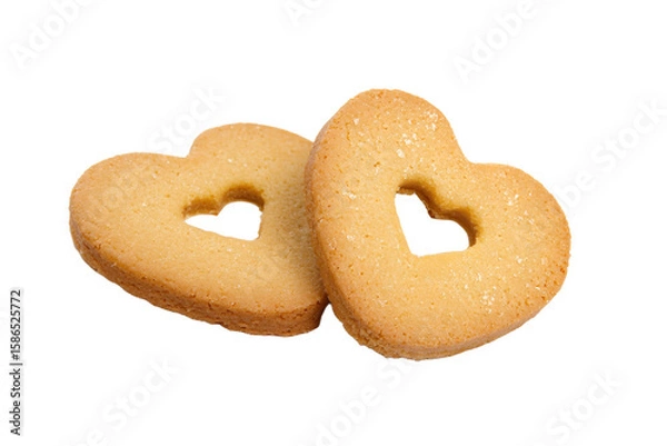 Fototapeta two heart shaped cookies on a white surface