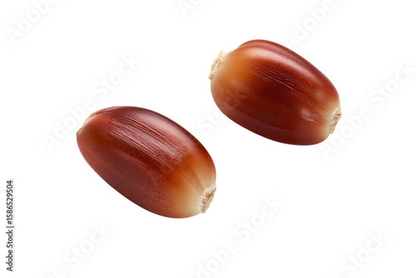 Fototapeta two nuts are shown on a white surface