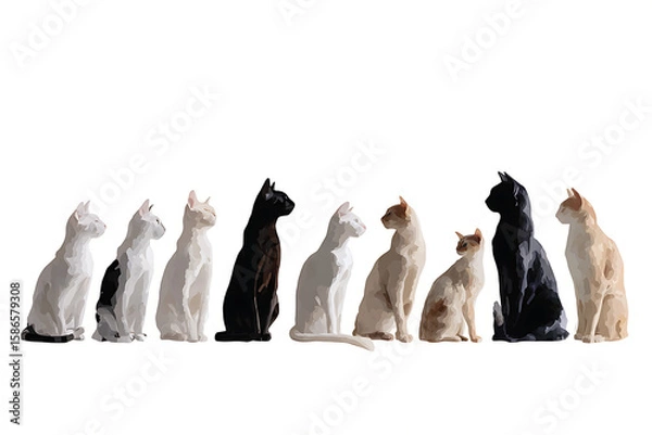 Fototapeta cat breed illustrations, art style depicting cute poses of various cat breeds with vibrant flat illustrations