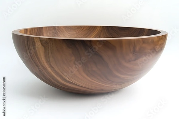 Fototapeta Elegant handcrafted wooden bowl, likely made of walnut, with a smooth, rounded shape, perfect for serving or display