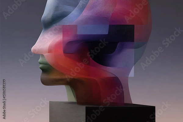 Fototapeta neurodiversity art, neurodivergent thinking represented as swirling colorful shapes emerging from the mind