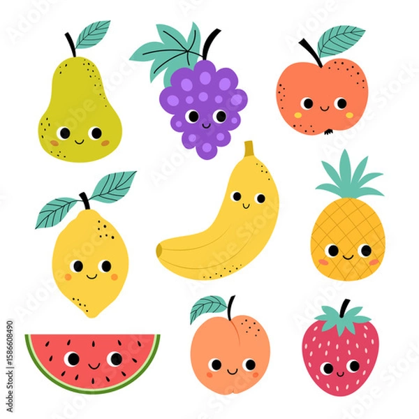 Fototapeta Summer set of fruits and berries,for stickers, prints and banners,vector illustration.
