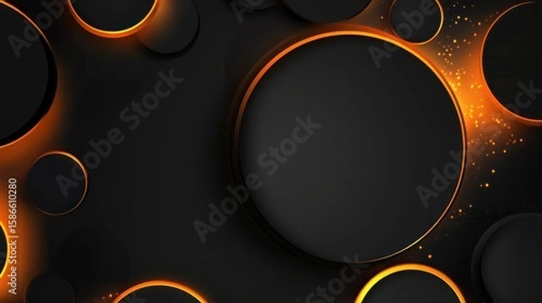 Fototapeta Abstract rings glow golden, set against a textured dark backdrop; modern digital art