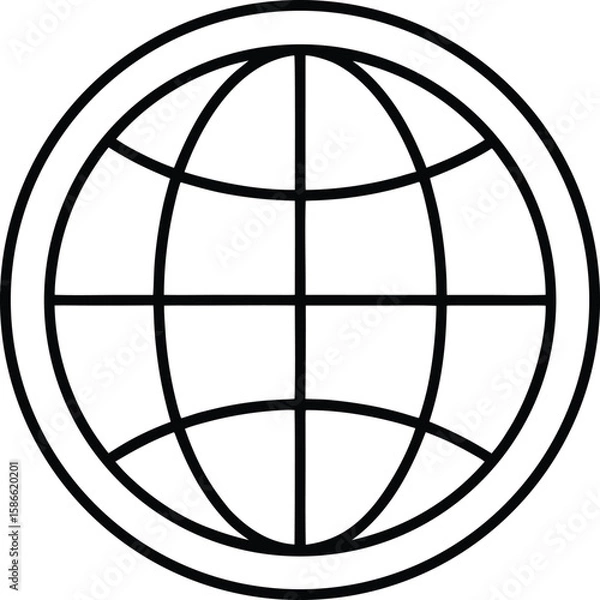 Fototapeta Simple line art world globe icon representing global connectivity and travel isolated on transparent background