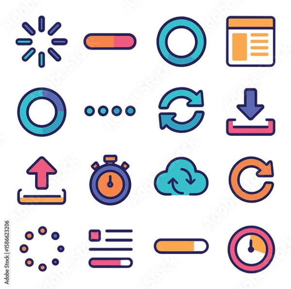 Fototapeta Loading icon collection. ui elements simple flat style: spinner, loader, sync, download, upload, timer, progress circle