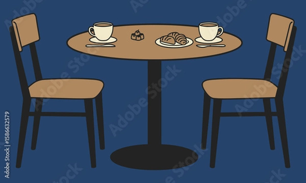 Fototapeta Breakfast Table With Coffee and Snacks – Blue Theme