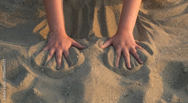 Obraz children's hands playing in beach sand