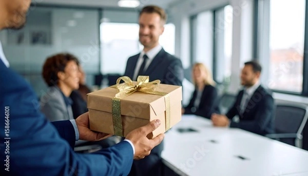 Obraz Business colleagues exchanging a gift
