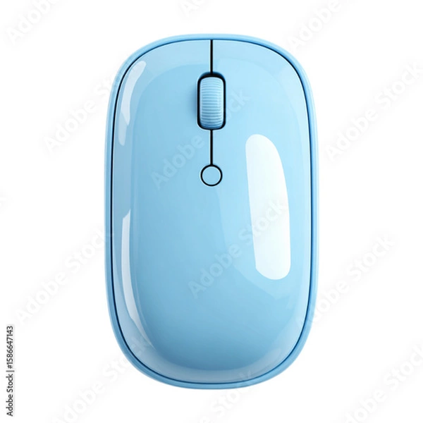 Fototapeta 3D icon of a blue computer mouse isolated on a transparent background, 3D icon sticker