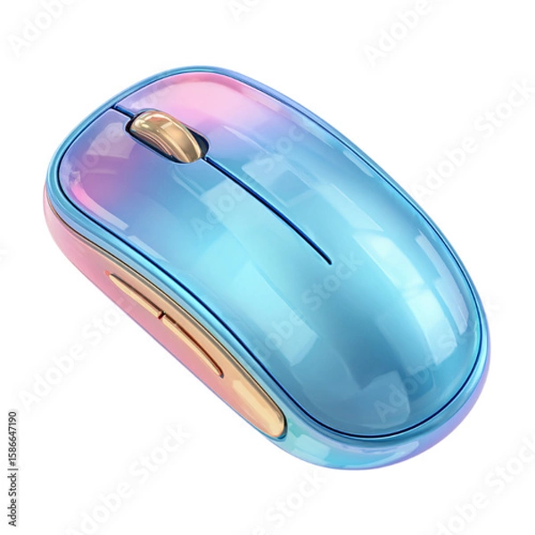 Fototapeta 3D icon of a colorful gradient computer mouse isolated on a transparent background, 3d rendering of wireless computer mouse, 3D icon sticker, clipart