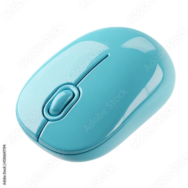 Fototapeta 3D icon of a cyan or blue computer mouse isolated on a transparent background sticker