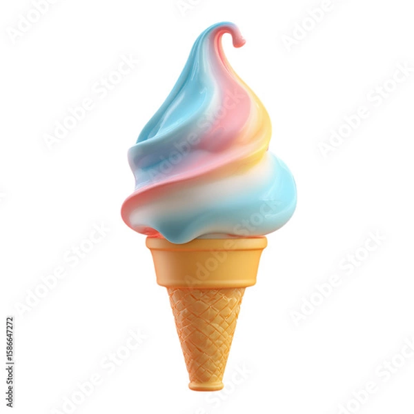Fototapeta 3D ice cream cone isolated on a transparent background sticker