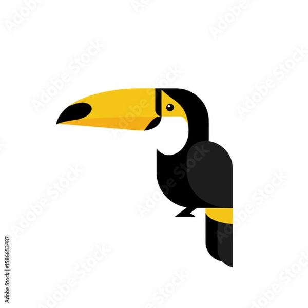 Fototapeta Abstract toucan vector illustration in black and yellow geometric design. Image for schools and nurseries, flashcards. Creative icon of birds types, fauna, birdwatching concept