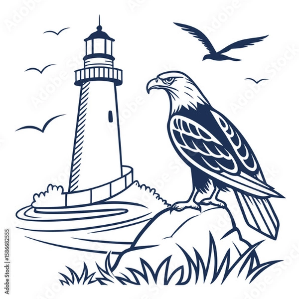 Obraz lighthouse silhouette vector