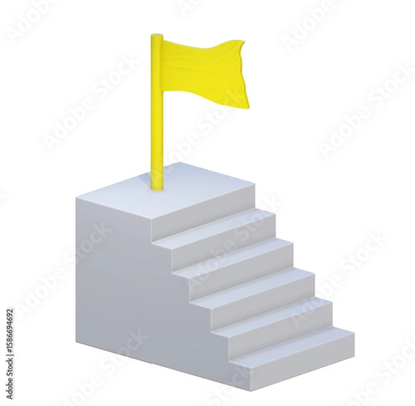 Fototapeta 3d ladder to success , A flag of success on the top of stairs with congratulation colorful flakes. Business concept of success. 3D render