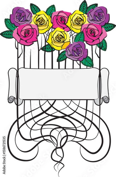 Fototapeta roses border frame with text box