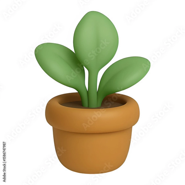 Fototapeta 3d plant in pot icon isolated on transparent background. Nature or home decor concept