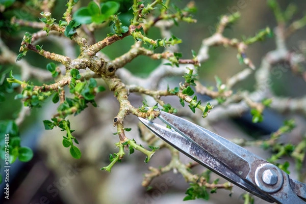Obraz Taiwan Premna Bonsai Leaf Pruning,selective focus
