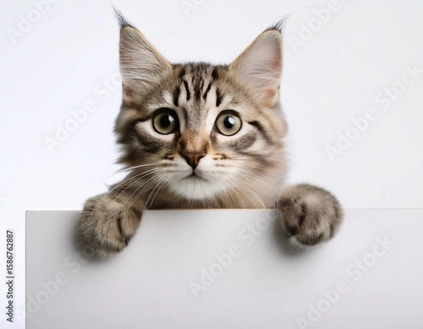 Fototapeta a cat poses with a blank sign