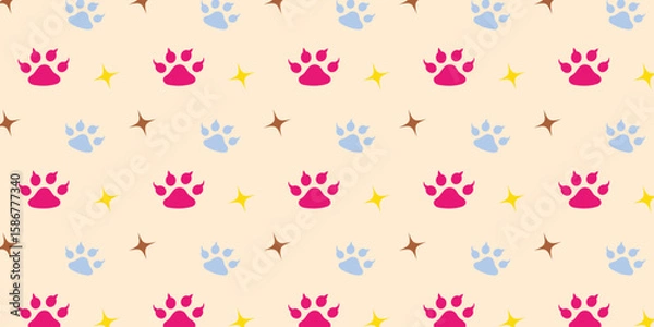 Fototapeta Colourful paw print seamless pattern. Template for your design, wrapping paper, card, poster, banner, flyer. Vector illustration