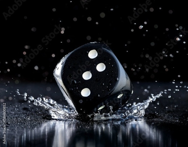Obraz black die on black surface splashing water