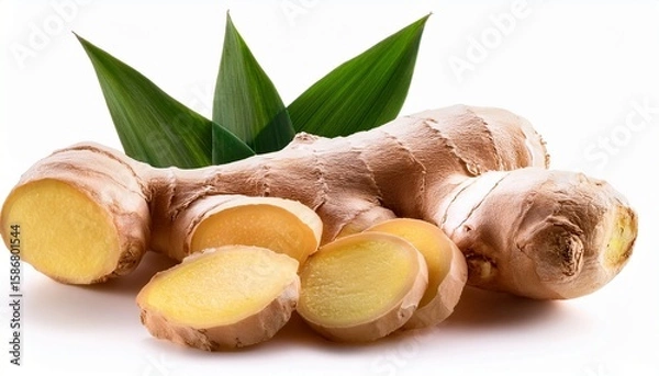 Obraz fresh ginger root with sliced pieces