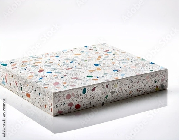 Obraz white terrazzo empty low rectangular podium with multicolor speckled surface and elevated base supports product display isolated on white background