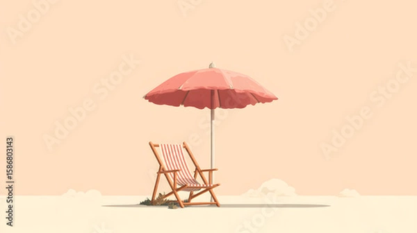 Obraz A minimalist illustration of a beach umbrella and chair
