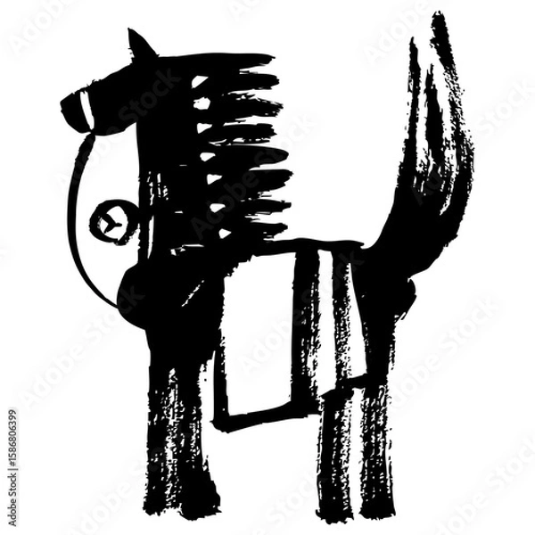 Obraz 筆で手描きした民芸の馬のイラスト