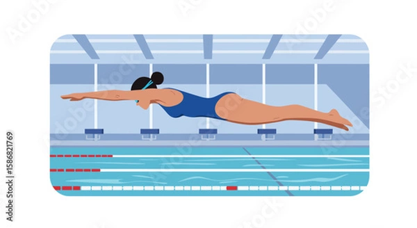 Fototapeta Streamlined Swimmer: Vector Illustration of a Woman Diving into a Pool.
