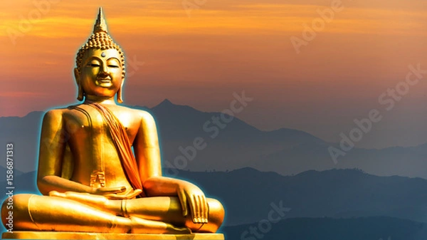 Fototapeta Budha golden you from nature stone ancient ancient times cliping part