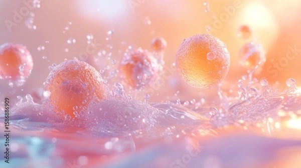 Fototapeta Translucent Spheres Amidst a Gentle Cascade An Abstract Composition of Light and Form