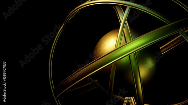 Fototapeta Abstract Gold Green Sphere 3D Render Luxury Tech Background