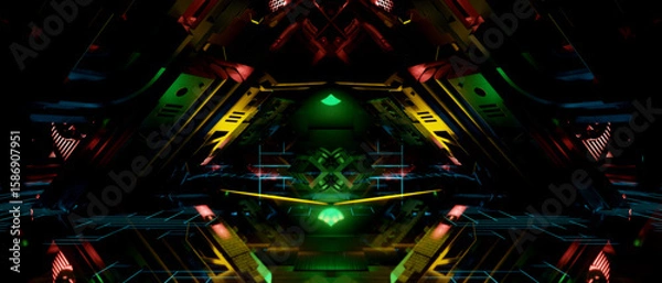 Fototapeta Abstract Neon Cyberpunk Corridor Futuristic Glowing Technology Background 3D Render