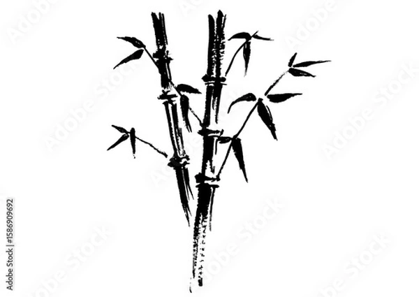 Obraz 竹の和風手書き筆イラスト　墨絵モノクロ
