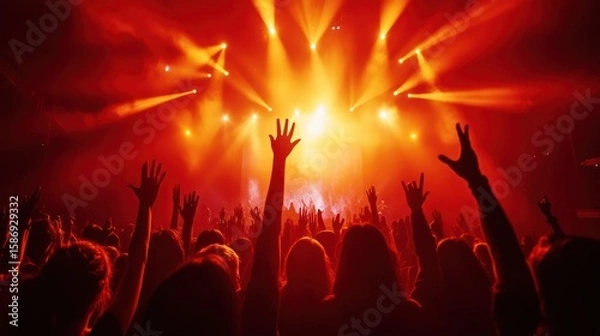 Fototapeta Dynamic Crowd Energy Capturing the Thrill of a Live Music Event, feeling the music surge