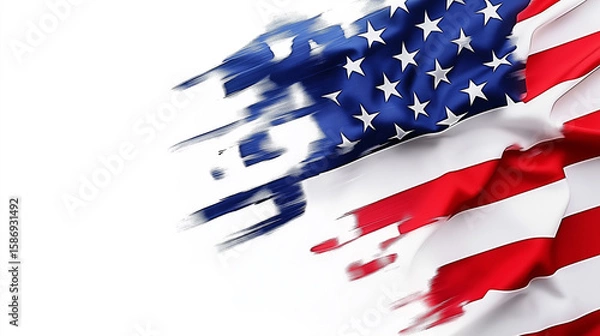 Obraz Torn American flag on white background, patriotic concept