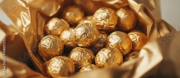 Fototapeta Golden Chocolates Delight A Treasure Trove of Sweet Indulgence wrapped in Luxury 