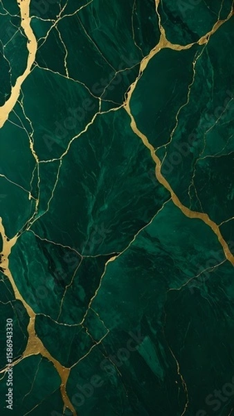 Fototapeta Emerald Green Marble with Golden Veins Abstract Luxury Texture Background for Graphic Design