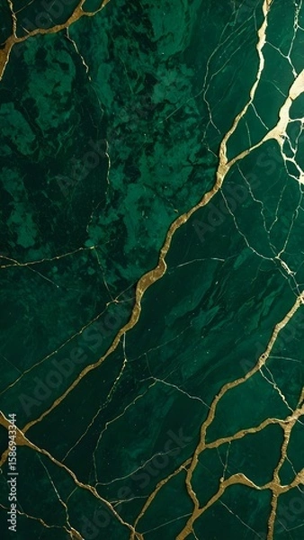 Fototapeta Emerald Marble with Golden Veins Texture, Abstract Background for Luxury Designs