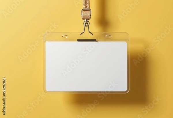 Obraz Mockup Empty badge card in plastic holder with yellow lanyard