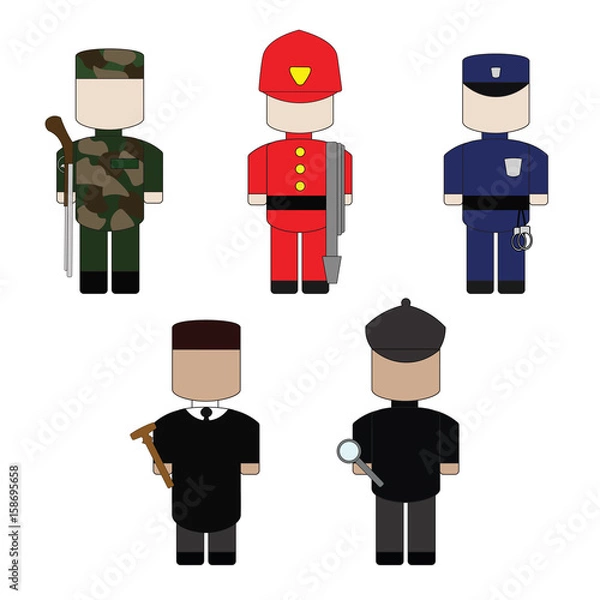 Obraz Set of flat cartoon profession security and justice.
