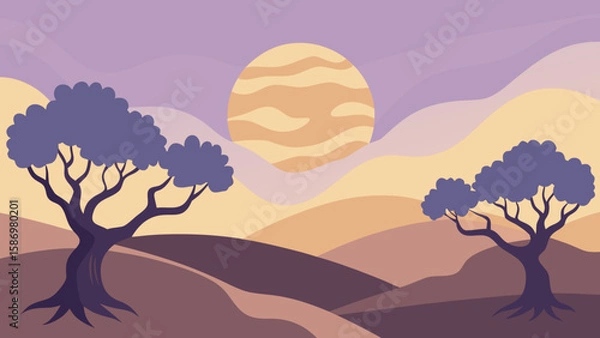 Fototapeta Mediterranean Olive Grove Twilight Background Scene for Digital Art