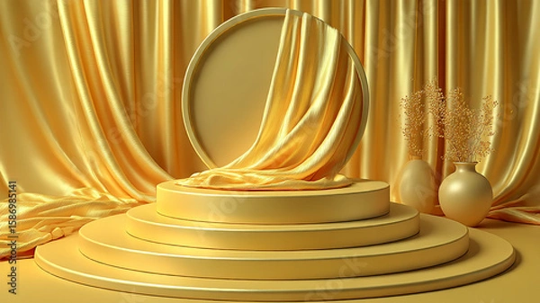 Fototapeta Graceful Display in Golden Light, a Stand as an Artwork of Distinction