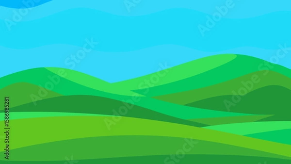 Fototapeta Cheerful Background Landscape with a Foreground of Green Hills