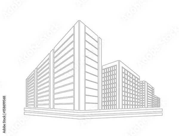 Obraz Perspective 3d Wireframe of building