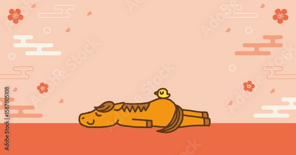 Obraz 2026年 午年 年末年始 セール バナー 馬のキャラクターと和風の背景（余白あり）